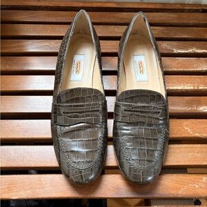 Dark Green Brown Crocodile Leather Loafers